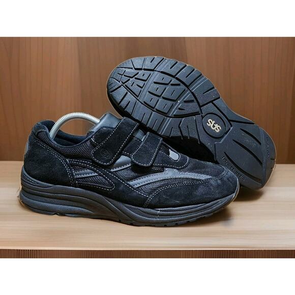 SAS JV Mesh Mens Sz 10.5 W Black Suede Active Walking Double Straps Shoes Tripad - Picture 1 of 10
